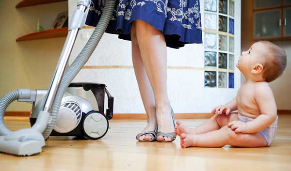 mother cleaning house
