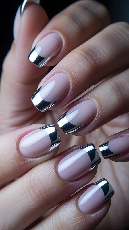 مدل فرنچ کروم ناخن نقره ای شیک