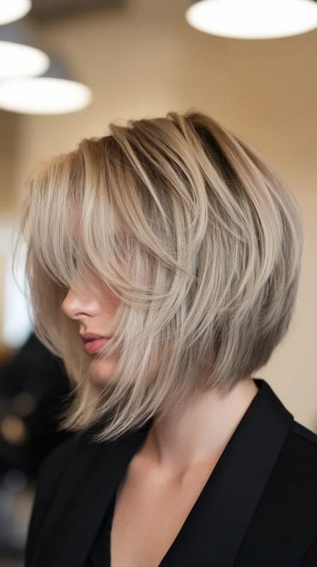 مدل موی باب کات لایه ای پرپری، باب کلوش برای موی کم حجم
