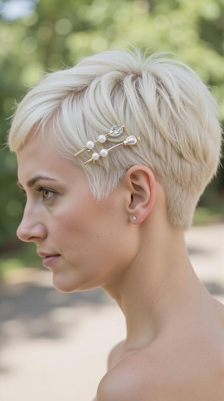 مدل مو کوتاه ساقدوش عروس: sleek bridal pixie hairstyle