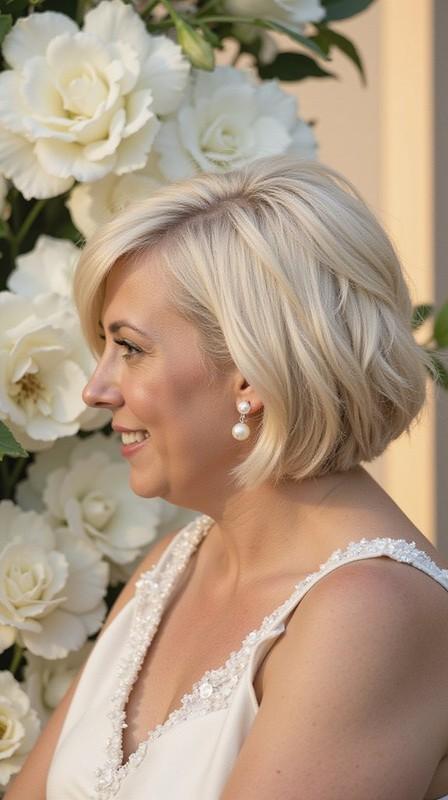 مدل مو کوتاه ساقدوش عروس: asymmetrical bob wedding hairstyle