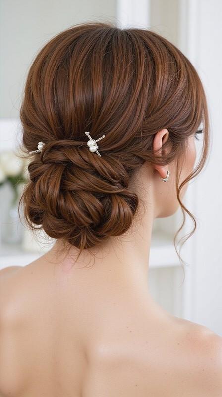 مدل مو کوتاه ساقدوش عروس: elegant low chignon technique