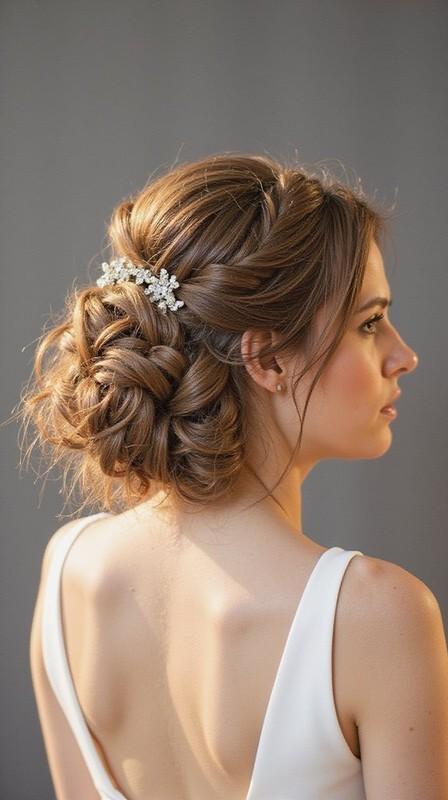 مدل مو کوتاه ساقدوش عروس: twisted updo with layers