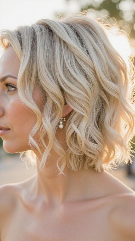 مدل مو کوتاه ساقدوش عروس: elegant wavy bob hairstyle