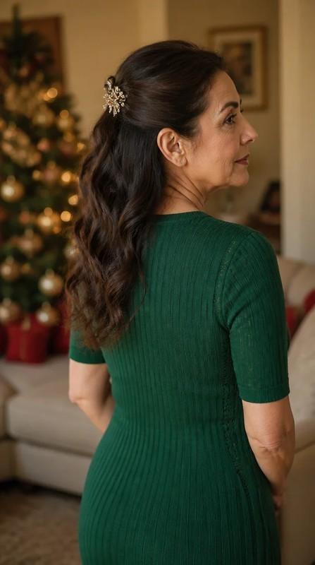 مدل مو برای خانم های میانسال به سبک نیمه باز موج دار با گیره کریستالی